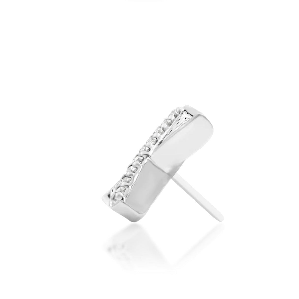 Junipurr Bethy solid 14k white gold White CZ threadless end, side profile.