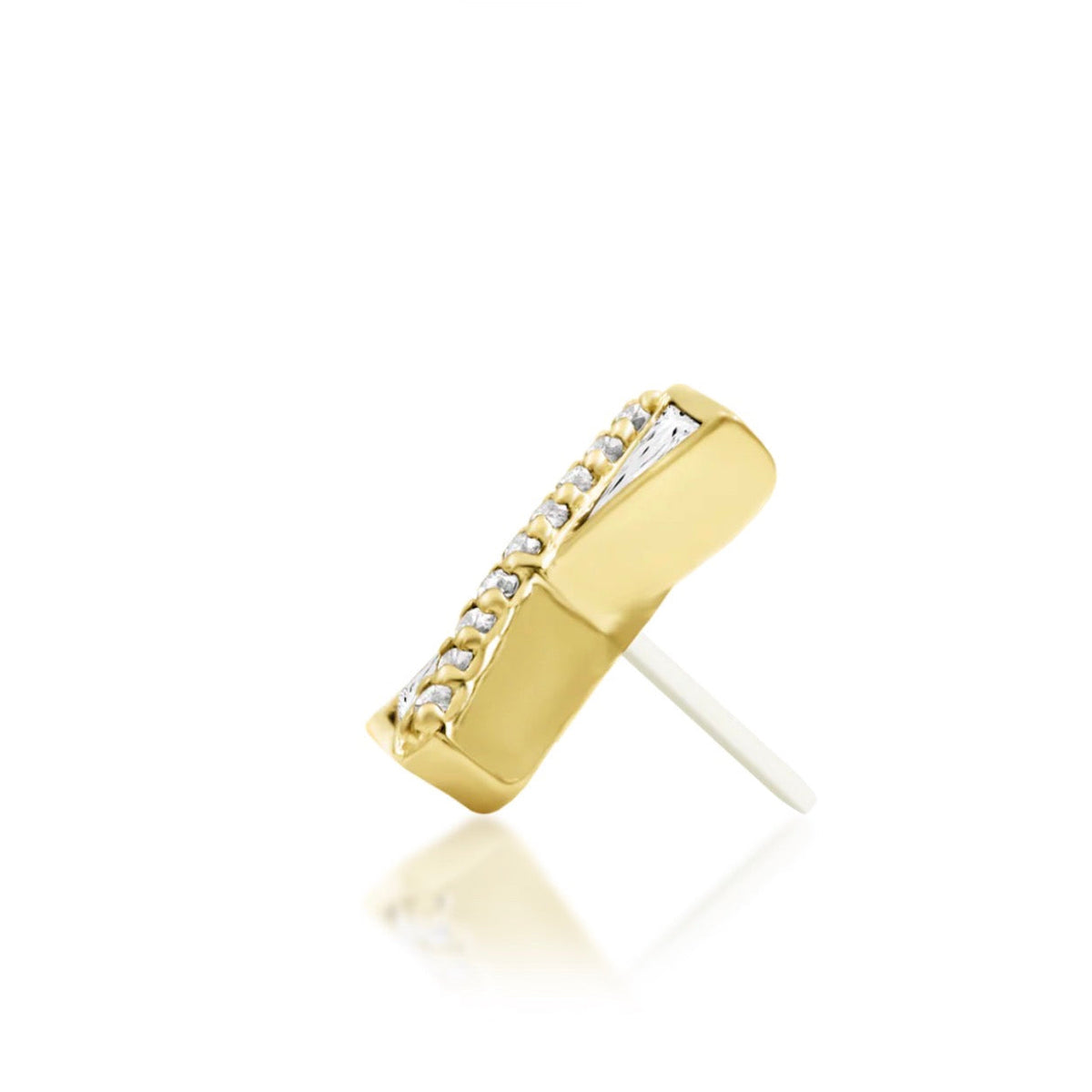 Junipurr Bethy solid 14k yellow gold White CZ threadless end, side profile.