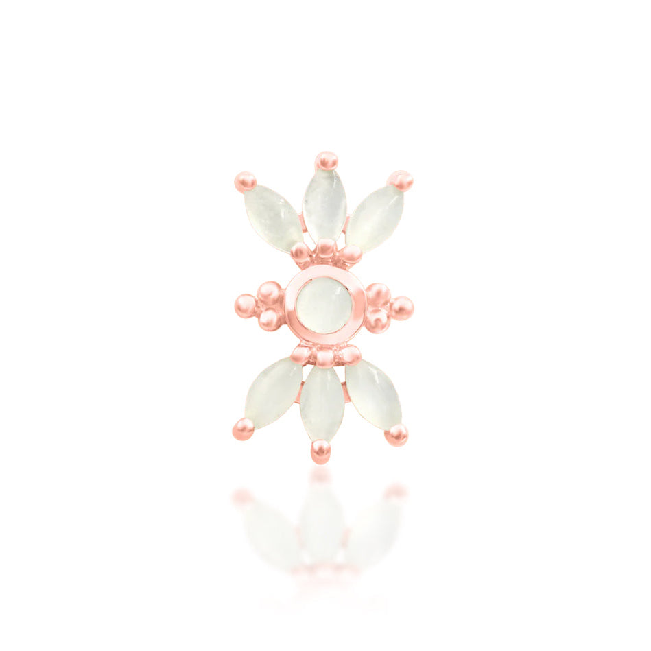 Junipurr Bette rose gold sunburst earring set with six marquise moonstones and a central gem
