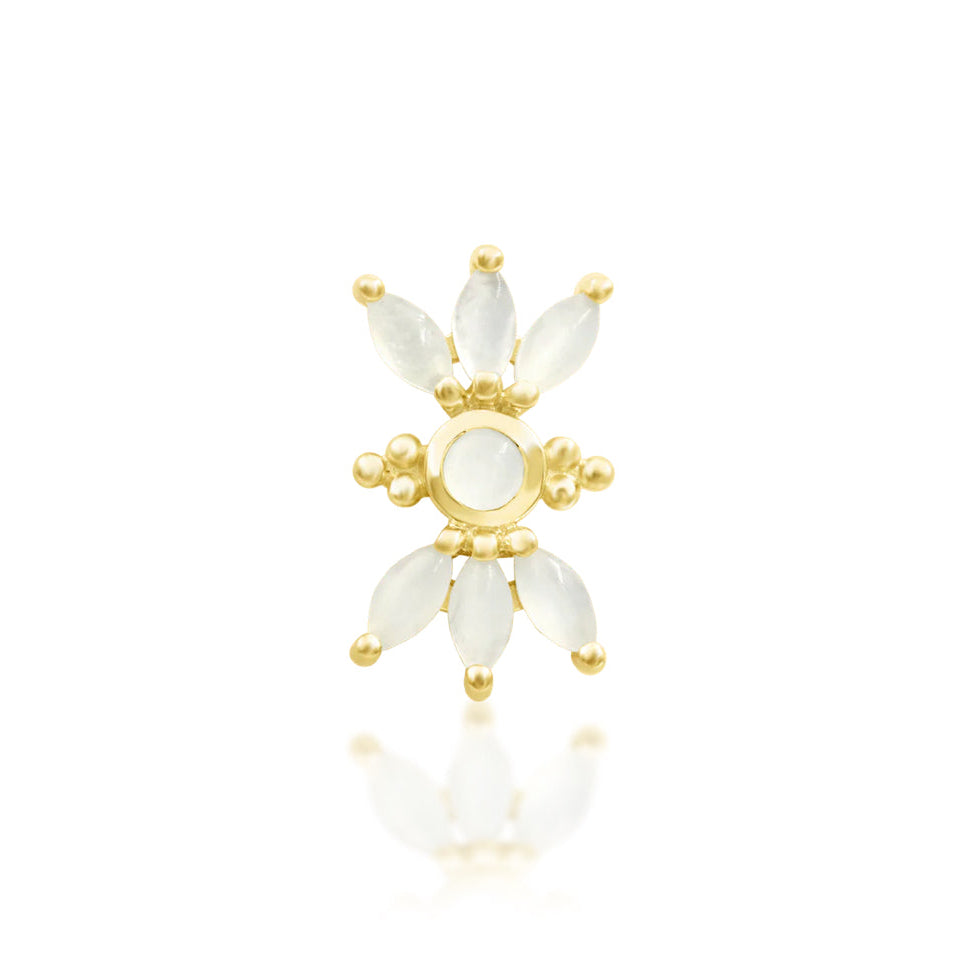 Junipurr Bette solid 14k yellow gold sunburst earring set with seven luminous moonstones