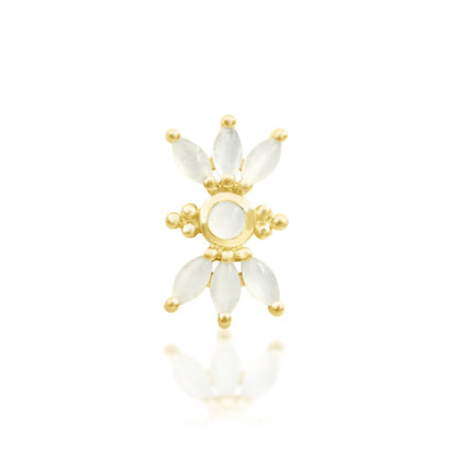 Junipurr Bette solid 14k yellow gold sunburst earring set with seven luminous moonstones