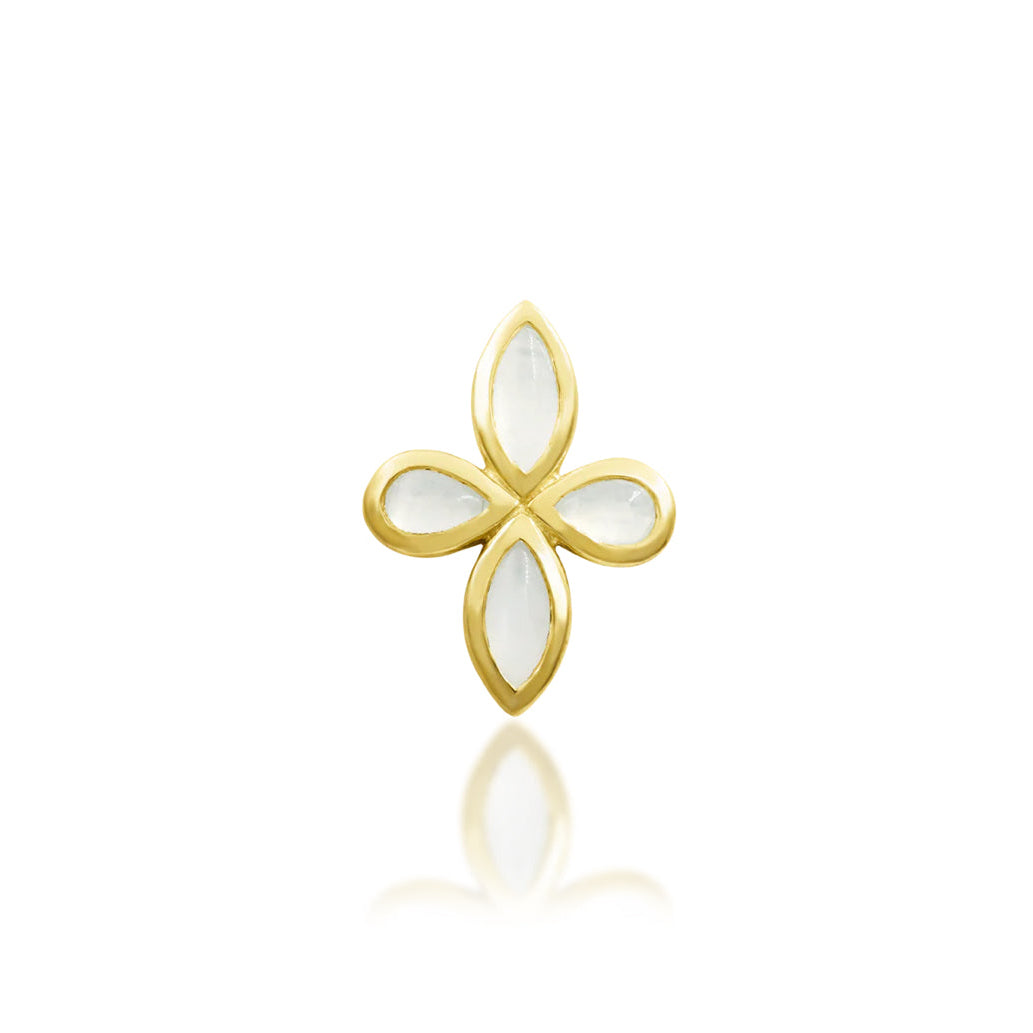 Junipurr Betty solid 14k yellow gold flower earring set with four pear-shaped moonstones