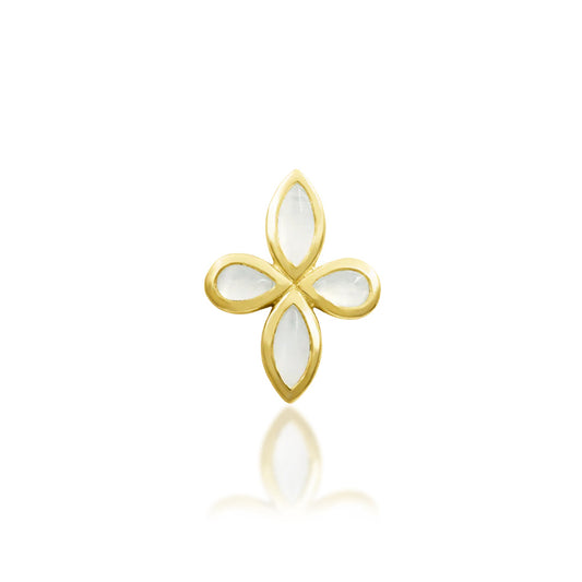 Junipurr Betty solid 14k yellow gold flower earring set with four pear-shaped moonstones