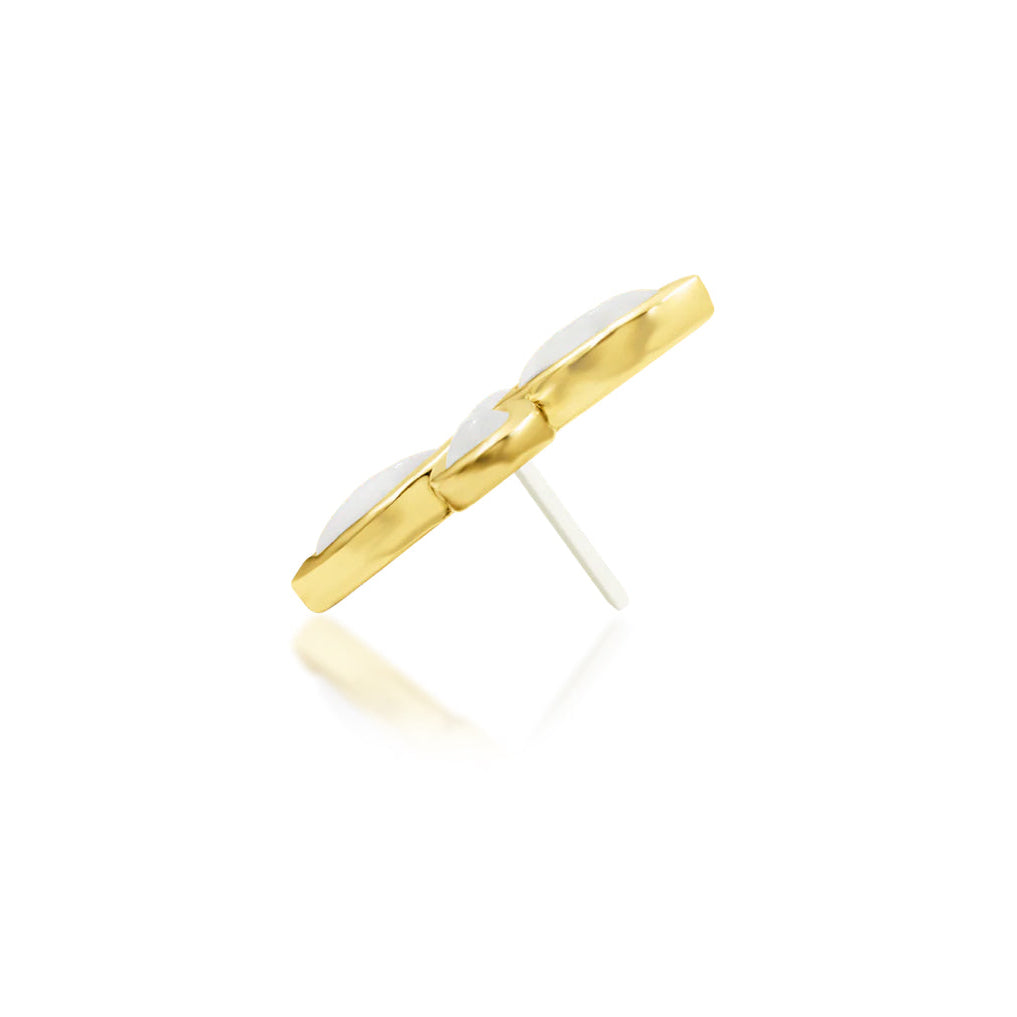 Junipurr Betty solid 14k yellow gold moonstone flower threadless end, side profile.
