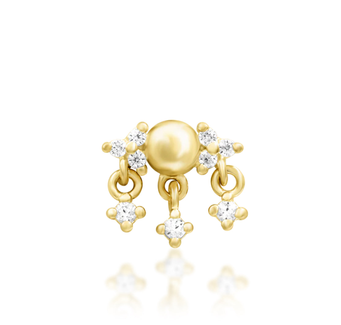 Junipurr Bextor CZ threadless decorative end with chain movement, product view.