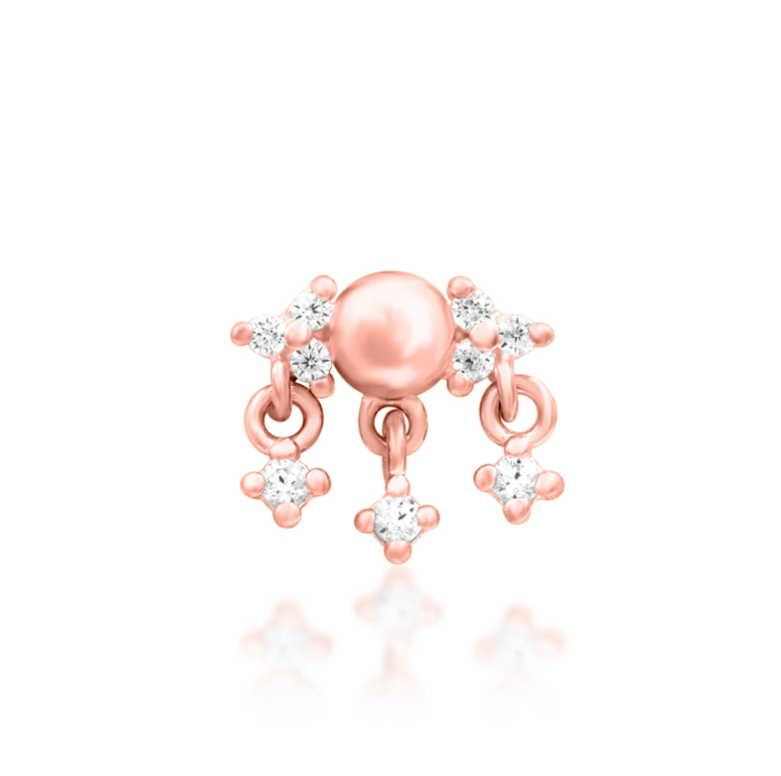 Junipurr Bextor articulated CZ threadless earring in solid 14k gold, product view.