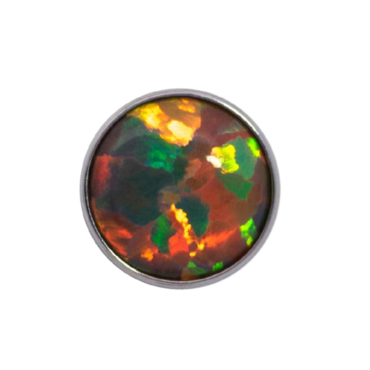 Junipurr Bezel-Set Cabochon, Autumn Falls 2mm, polished titanium threadless decorative end – alternate view