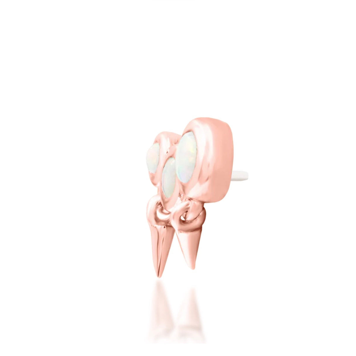 Junipurr Blake solid 14k rose gold spiked opal threadless end, side profile.