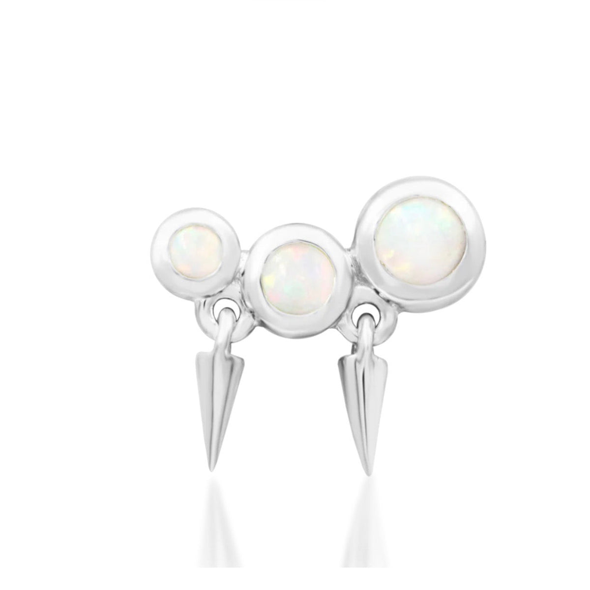Junipurr Blake solid 14k white gold spiked opal threadless end, angled view.