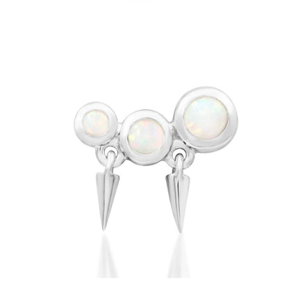 Junipurr Blake solid 14k white gold spiked opal threadless end, angled view.
