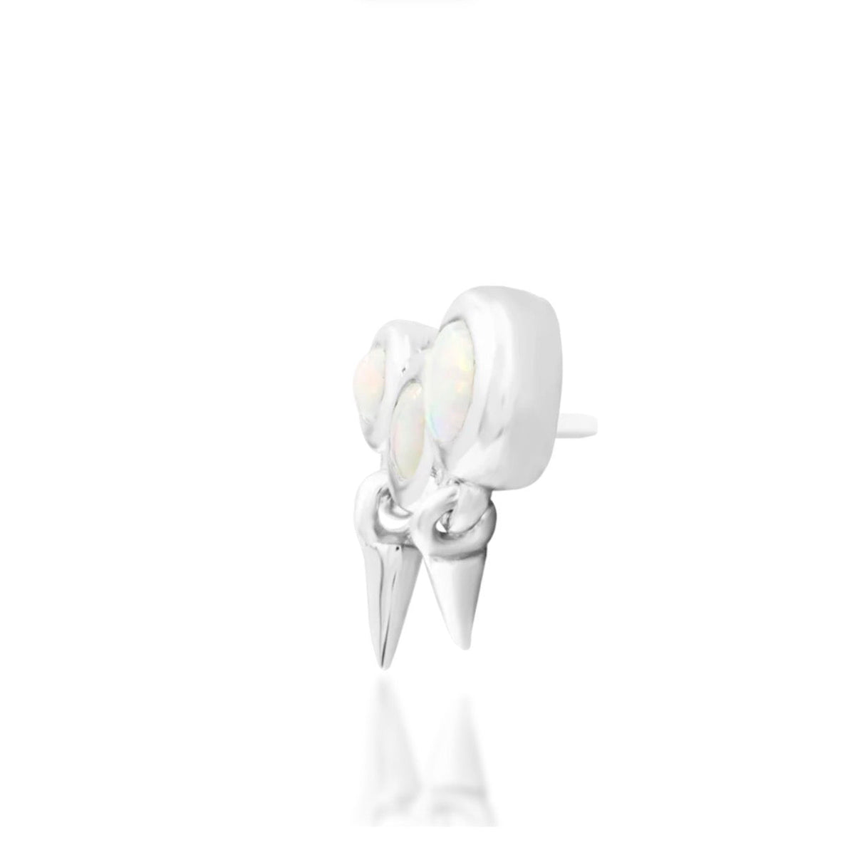 Junipurr Blake solid 14k white gold spiked opal threadless end, side profile.