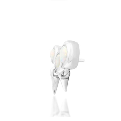Junipurr Blake solid 14k white gold spiked opal threadless end, side profile.