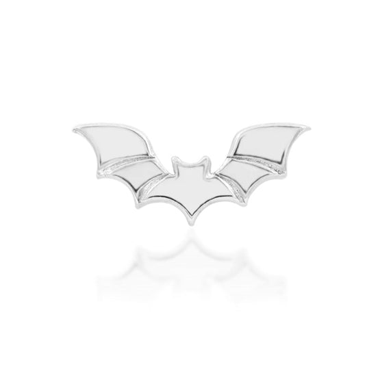 Junipurr Bruce solid 14k yellow gold threadless end with a gemstone-free bat silhouette, front view.