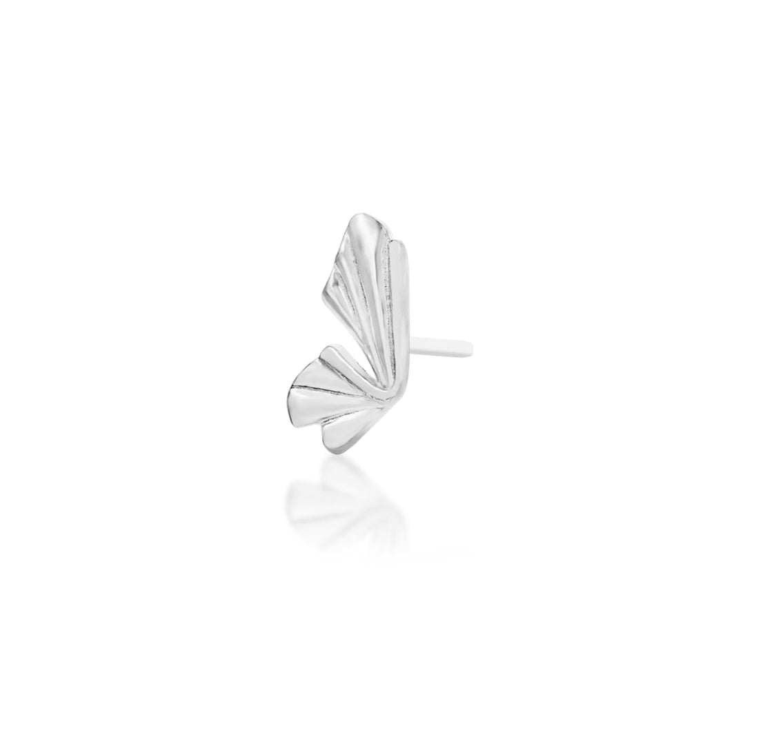 Junipurr Butterflights solid 14k white gold butterfly threadless end, angled view.