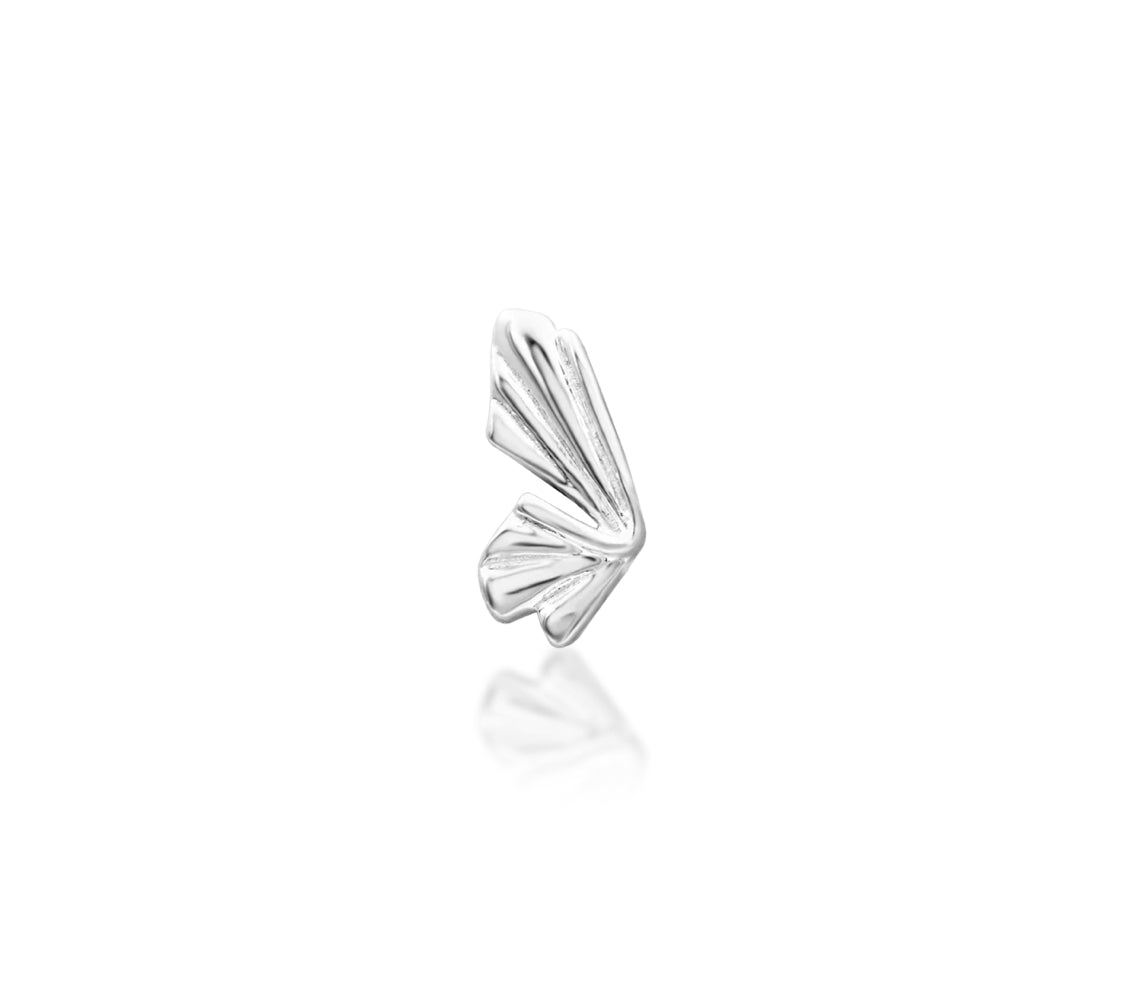 Junipurr Butterflights solid 14k white gold butterfly threadless end, front view.