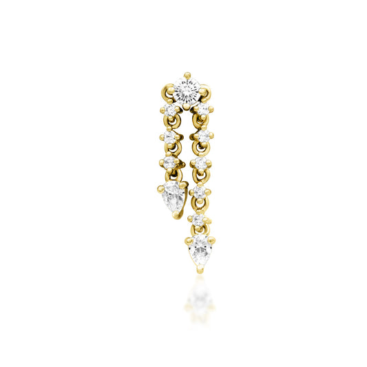 Junipurr Calista White CZ dangle threadless end in solid 14k yellow gold, front view.