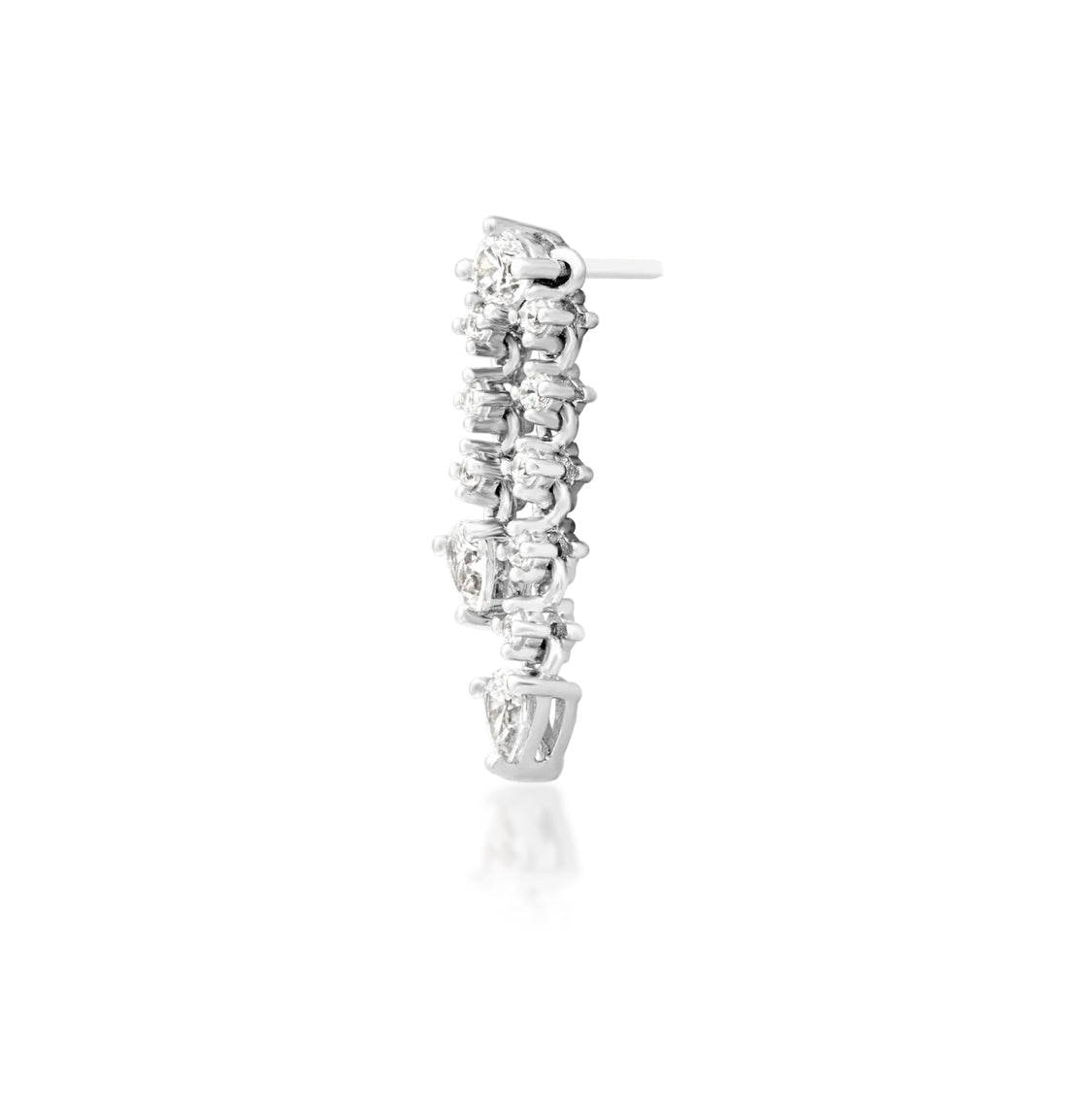 Angled view of Junipurr Calista CZ threadless end in 14k white gold.
