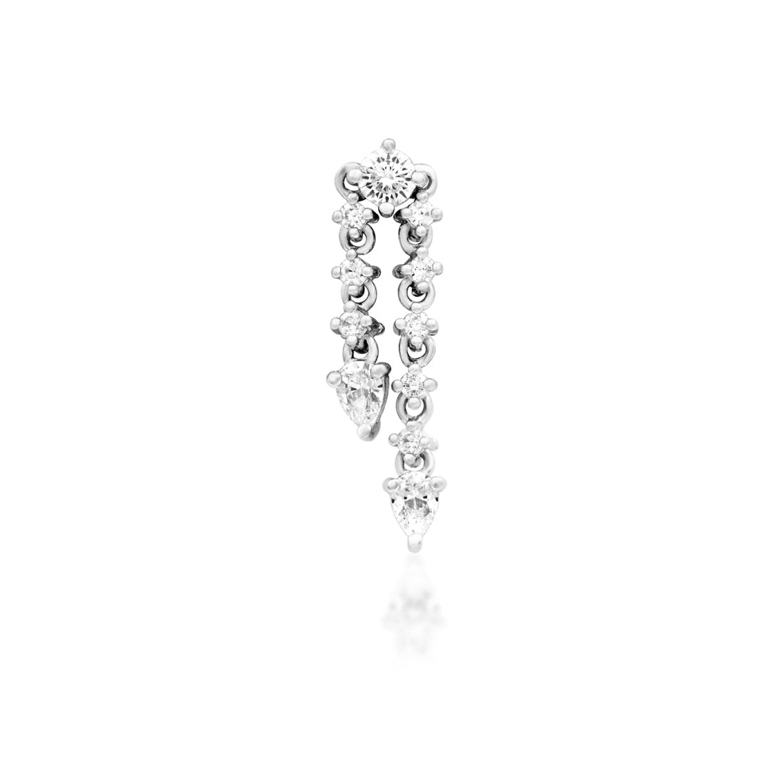 Front view of Junipurr Calista CZ threadless end in 14k white gold.
