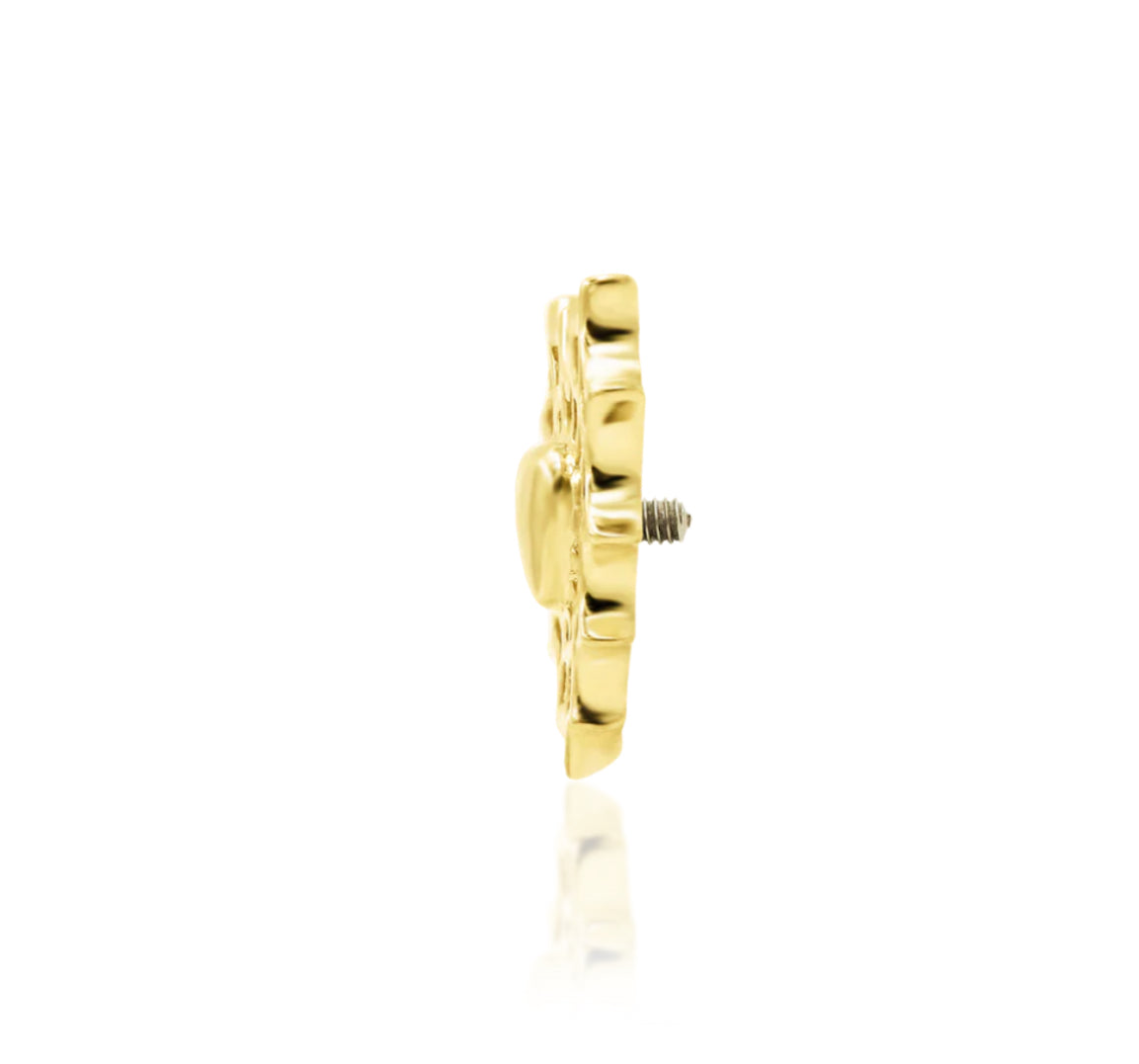 Junipurr Caught You heart-within-a-heart 14G threaded decorative end in solid 14k gold, product view.