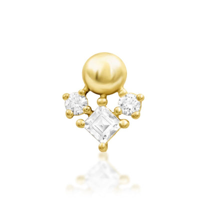 Junipurr Celest solid 14k yellow gold White CZ threadless decorative end, front view.