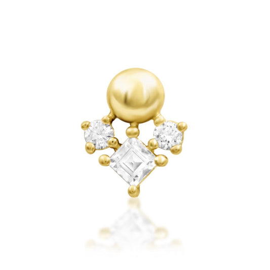 Junipurr Celest solid 14k yellow gold White CZ threadless decorative end, front view.