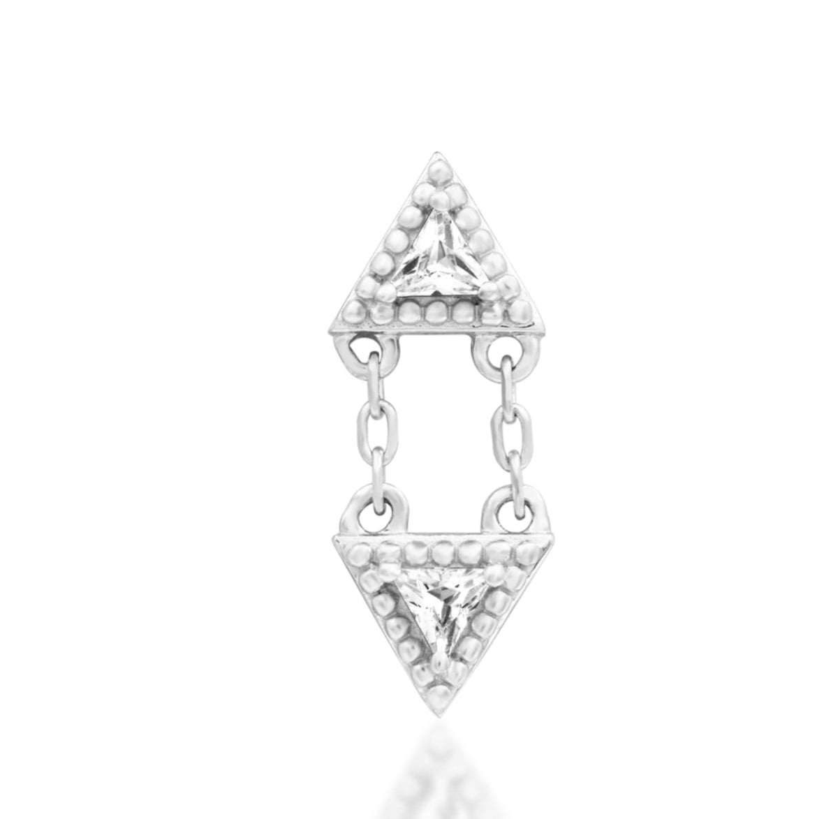 Junipurr Chandry gemstone-free solid 14k gold decorative end with triangle, bead and chain detailing.