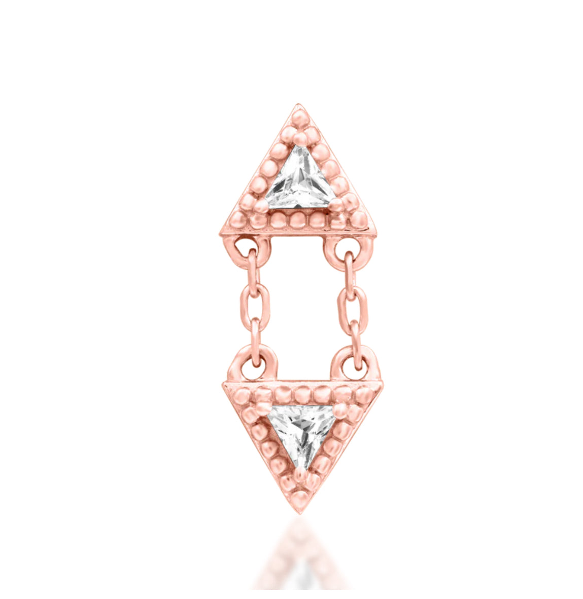 Junipurr Chandry solid 14k gold articulated triangle-and-chain threadless decorative end.