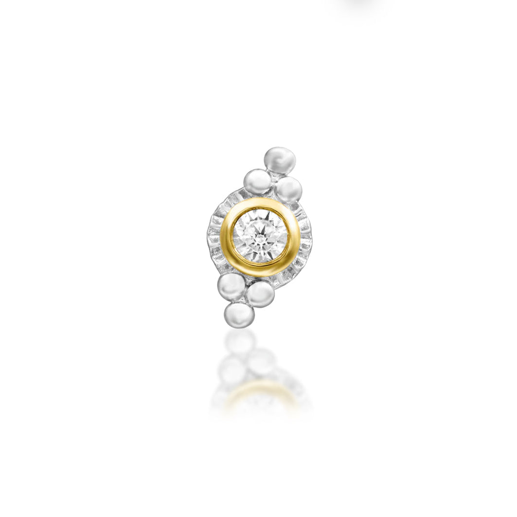     Junipurr Charming mixed-metal piercing stud with a central white cubic zirconia
