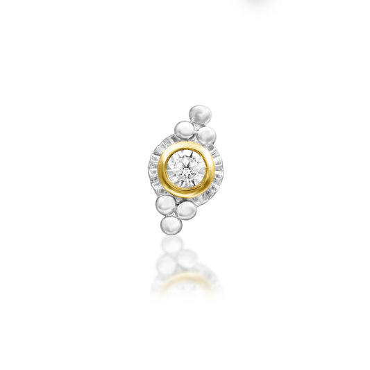     Junipurr Charming mixed-metal piercing stud with a central white cubic zirconia