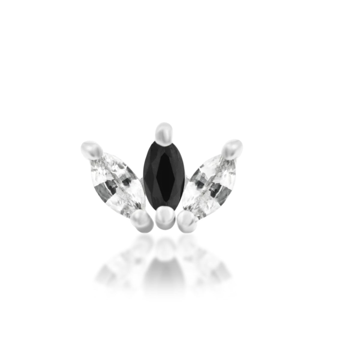Junipurr Clash Black CZ marquise threadless decorative end in solid 14k gold with additional cubic zirconia accents.