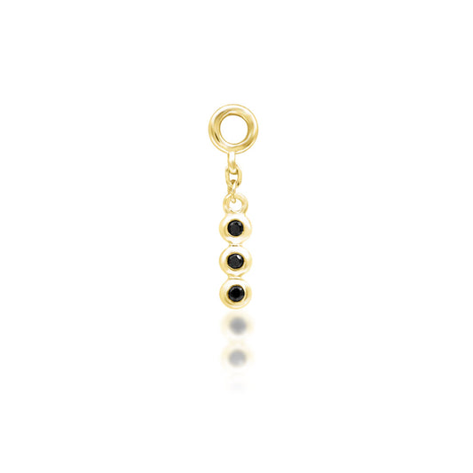 Junipurr Cohen solid 14k yellow gold hanging ear charm with Black CZ, front view.