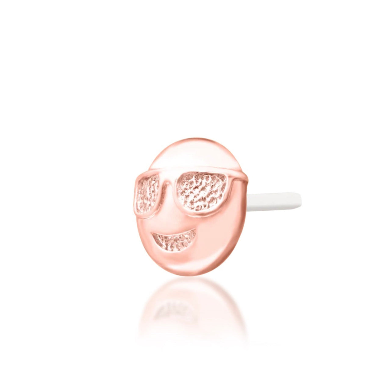 Junipurr Cool Beans solid 14k rose gold sunglasses emoji threadless end, angled view.