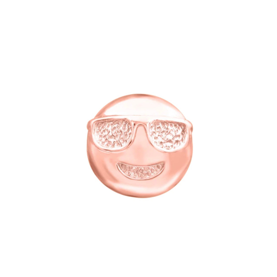 Junipurr Cool Beans solid 14k rose gold sunglasses emoji threadless end, front view.