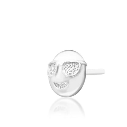 Junipurr Cool Beans solid 14k white gold sunglasses emoji threadless end, angled view.