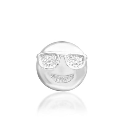Junipurr Cool Beans solid 14k white gold sunglasses emoji threadless end, front view.
