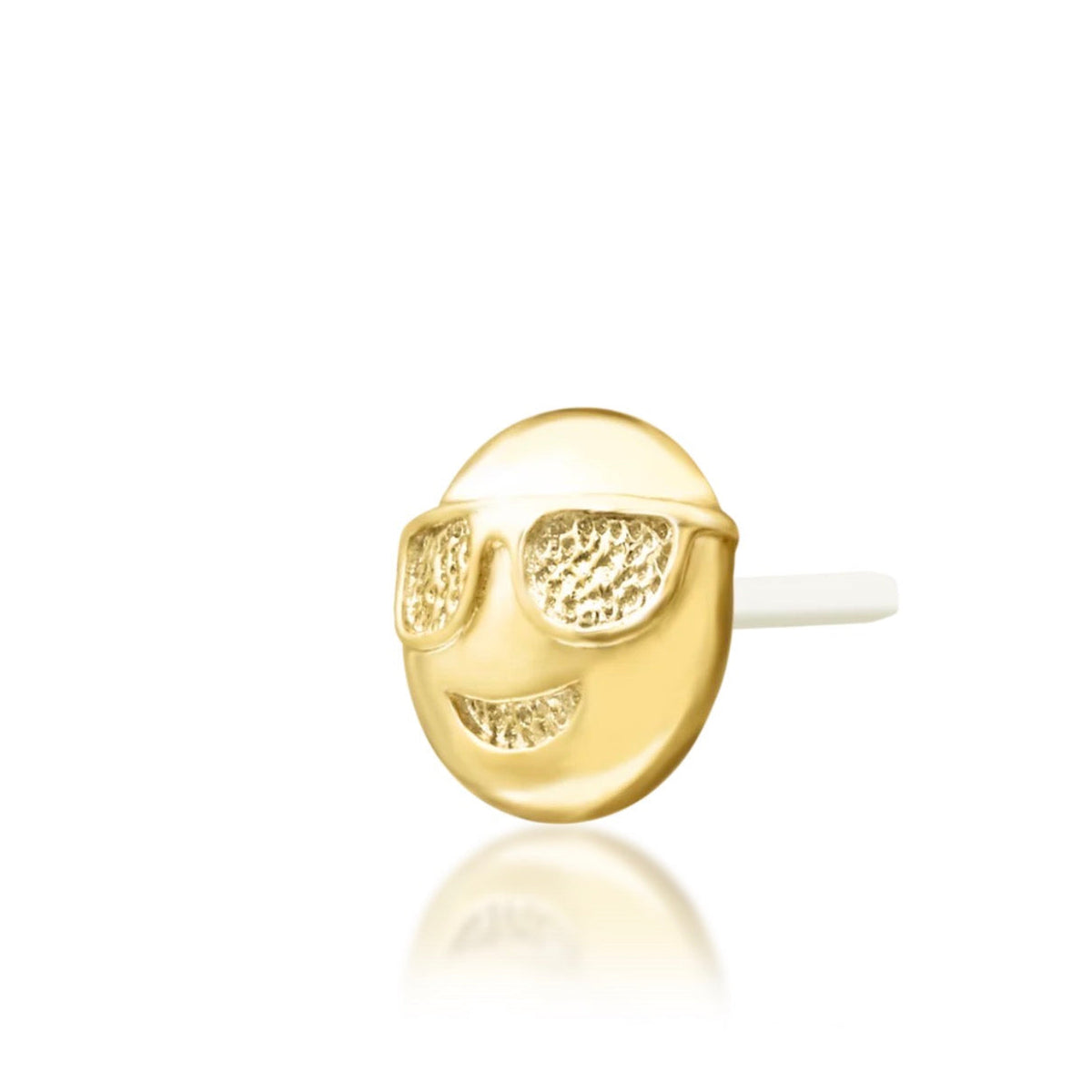 Junipurr Cool Beans solid 14k yellow gold sunglasses emoji threadless end, angled view.