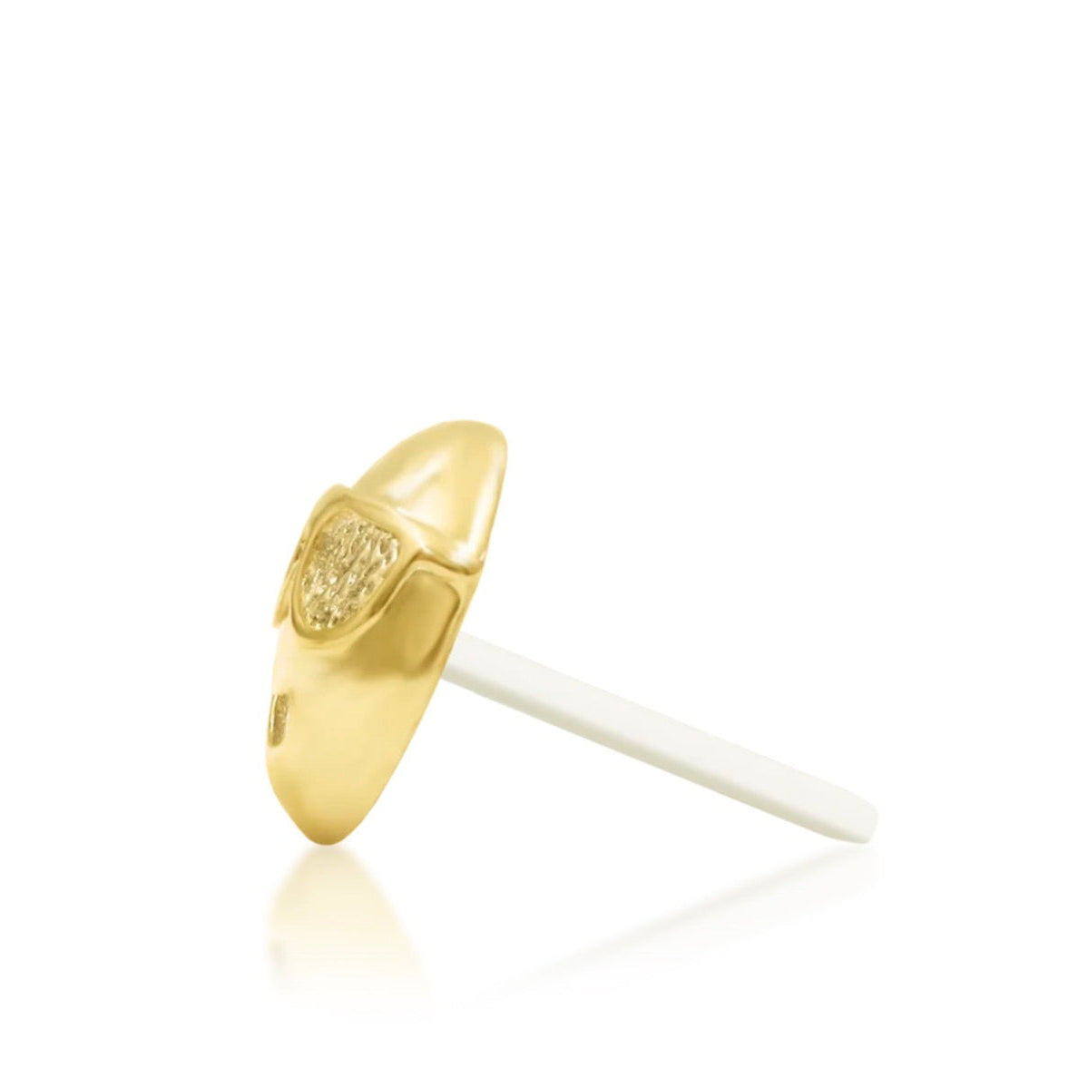 Junipurr Cool Beans solid 14k yellow gold sunglasses emoji threadless end, side profile.