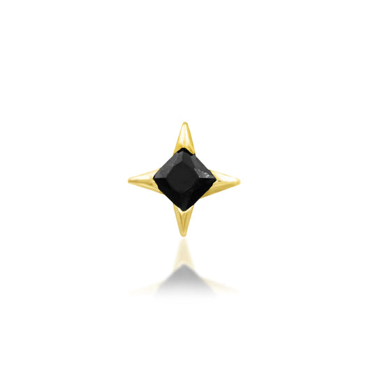 Junipurr Corvin yellow gold Black CZ Threadless Decorative End, front view.