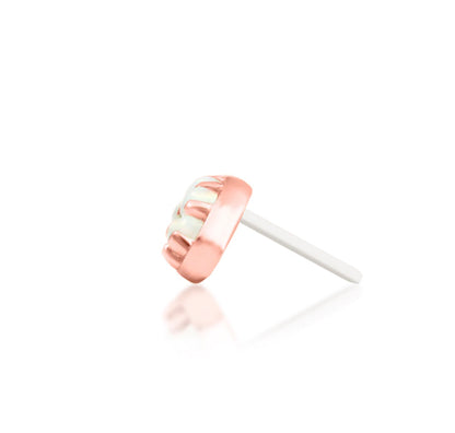 Junipurr Curven solid 14k rose gold curved opal threadless end, side profile.