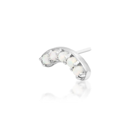 Junipurr Curven solid 14k white gold opal crescent threadless end, angled view.