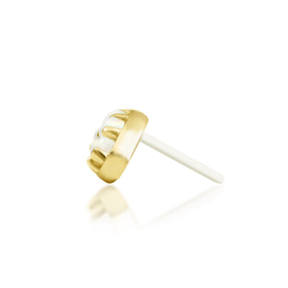 Junipurr Curven solid 14k yellow gold curved opal threadless end, side profile.