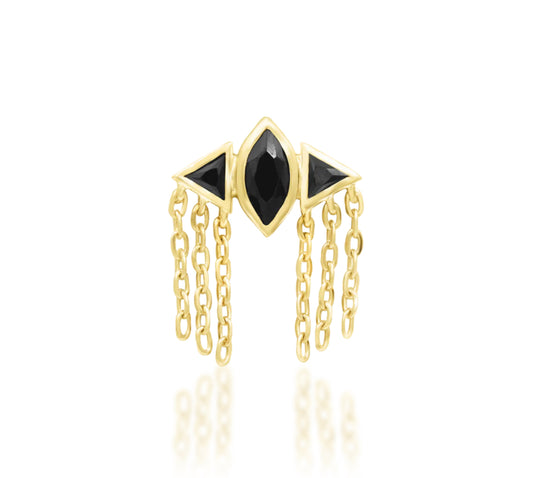 Junipurr Cyrene solid 14k gold Black CZ chain threadless decorative end, product view.