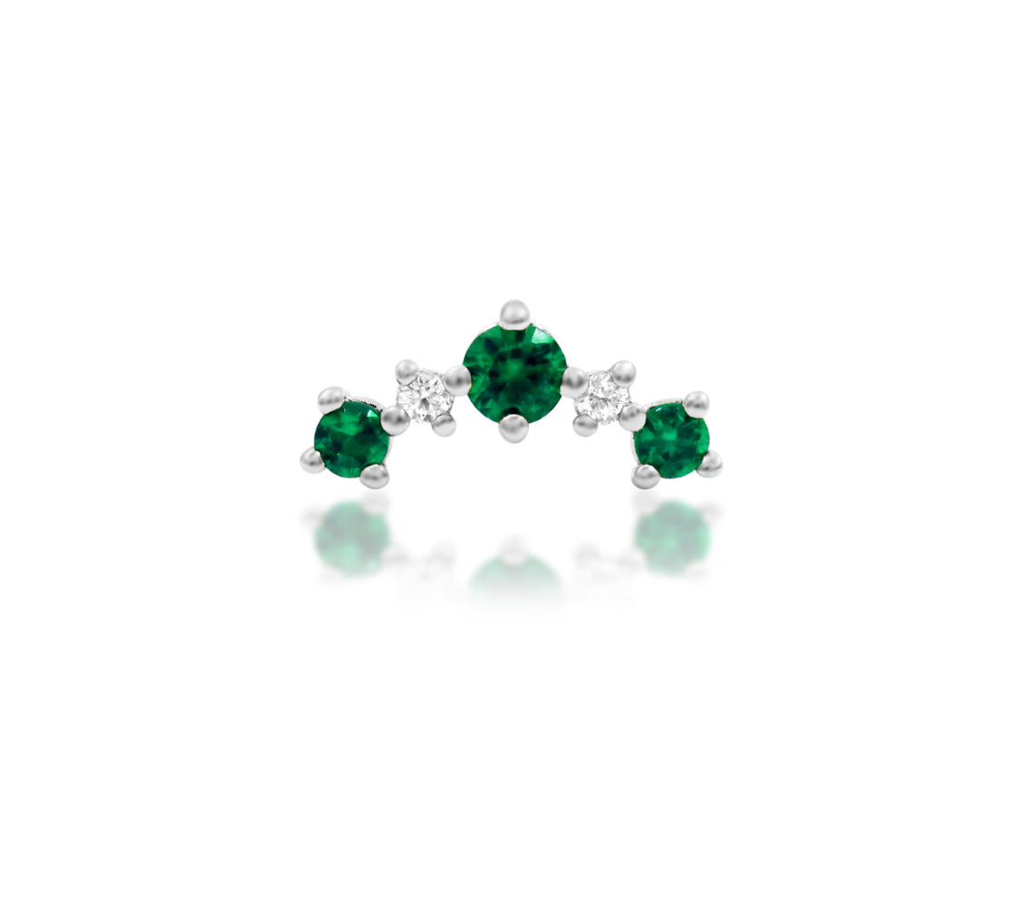 Junipurr Deaver white gold Emerald Green CZ Threadless Decorative End, front view.