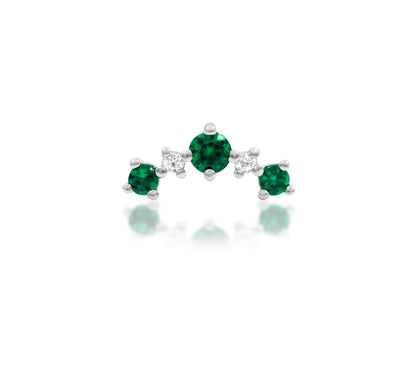 Junipurr Deaver white gold Emerald Green CZ Threadless Decorative End, front view.