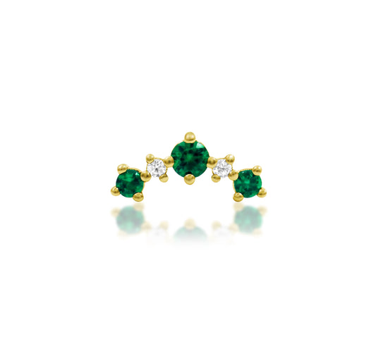 Junipurr Deaver yellow gold Emerald Green CZ Threadless Decorative End, front view.
