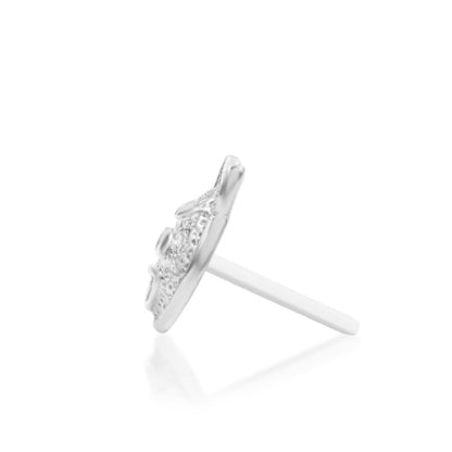 Junipurr Devilish Charm solid 14k white gold devil emoji threadless end, side profile.