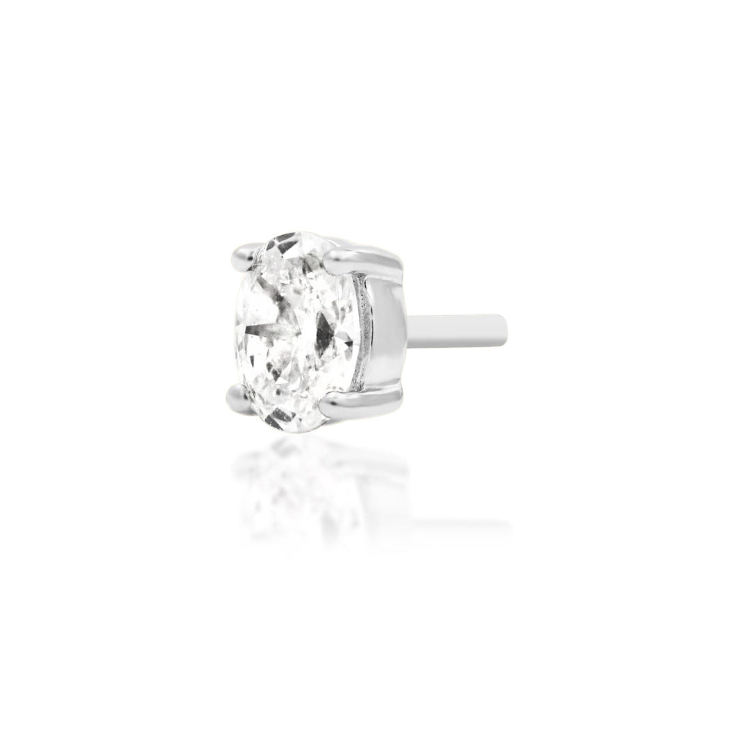 Junipurr Diamond Oval solid 14k white gold threadless end with a lab-grown oval diamond, angled view.