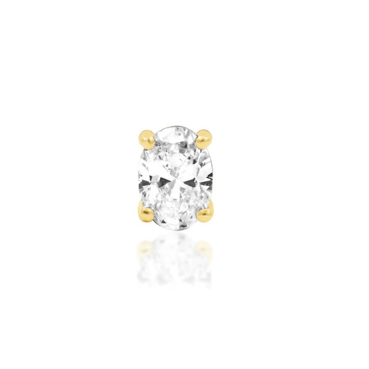 Junipurr Diamond Oval solid 14k yellow gold threadless end with a 3mm × 2mm lab-grown oval diamond, front view.