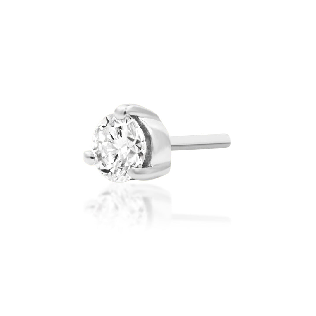 Junipurr Diamond Prong solid 14k white gold lab-grown diamond threadless end, angled view.