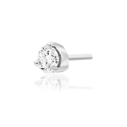 Junipurr Diamond Prong solid 14k white gold lab-grown diamond threadless end, angled view.